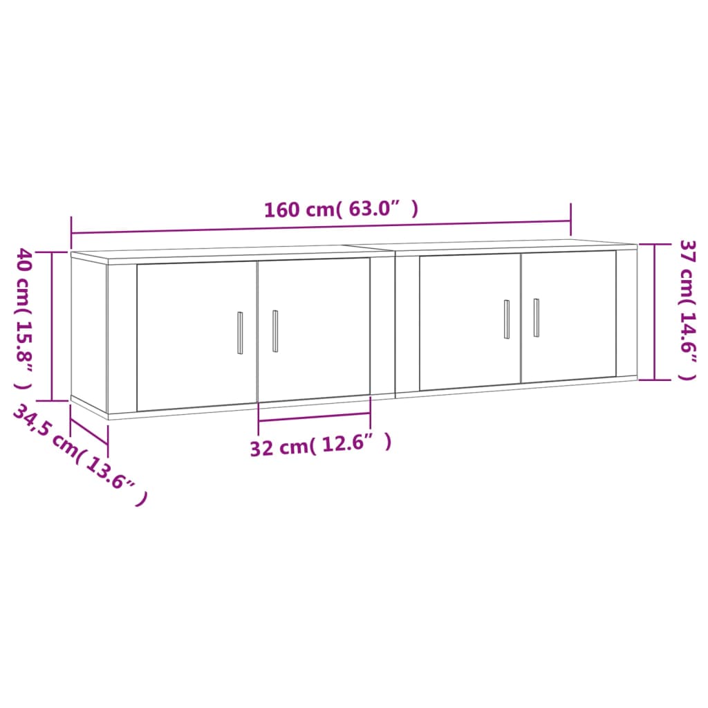 vidaXL Dulapuri TV montate pe perete, 2 buc., alb, 80x34,5x40 cm