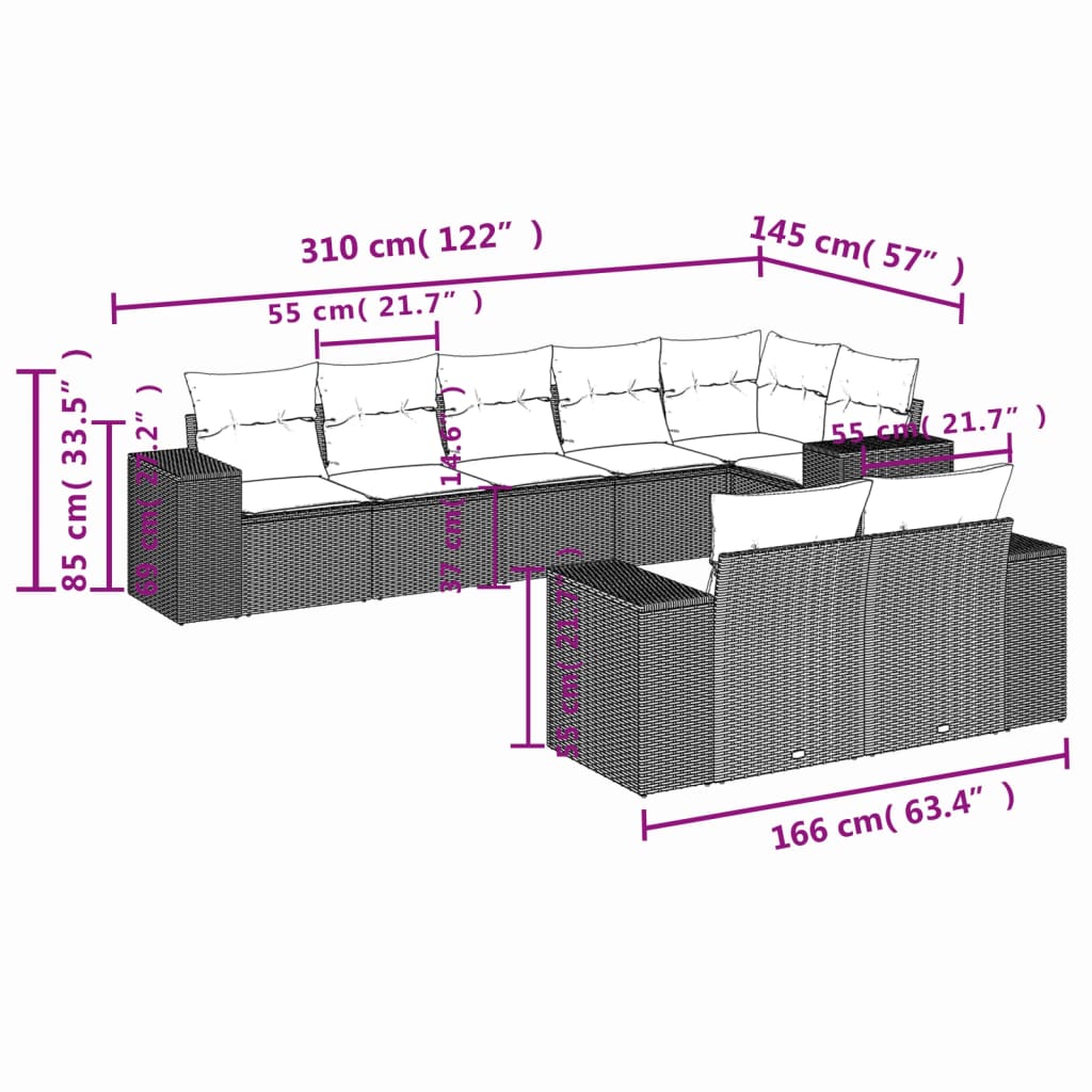 vidaXL Set mobilier de grădină cu perne, 8 piese gri deschis poliratan