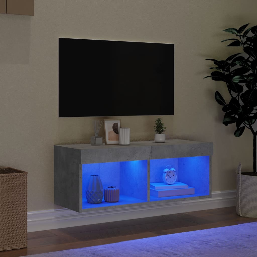 vidaXL Comodă TV cu lumini LED, gri beton, 80x30x30 cm