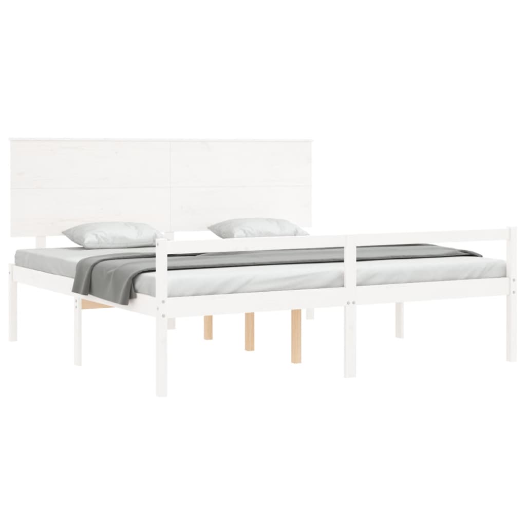 vidaXL Cadru de pat senior cu tăblie, 200x200 cm, alb, lemn masiv
