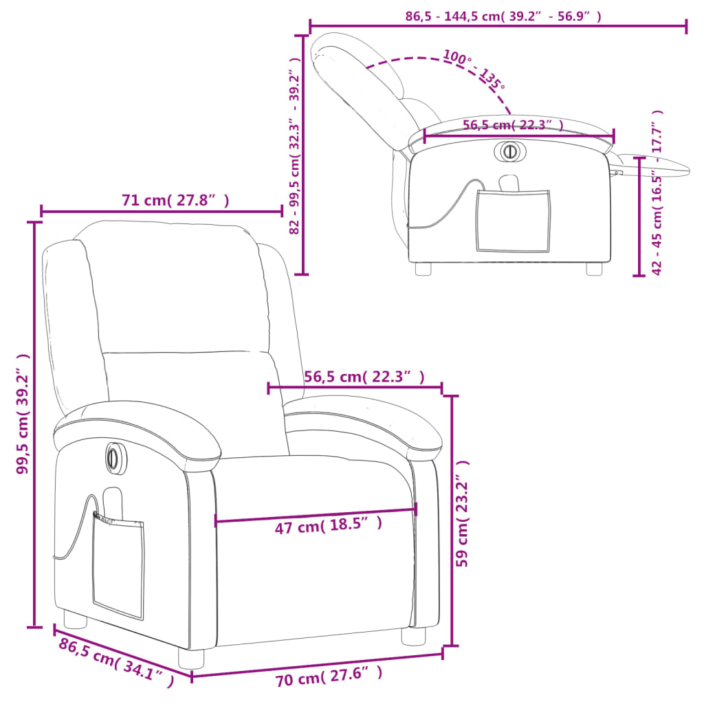 vidaXL Fotoliu electric de masaj rabatabil, crem, textil