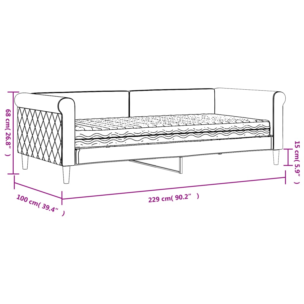 vidaXL Pat de zi cu saltea, gri închis, 90x200 cm, catifea