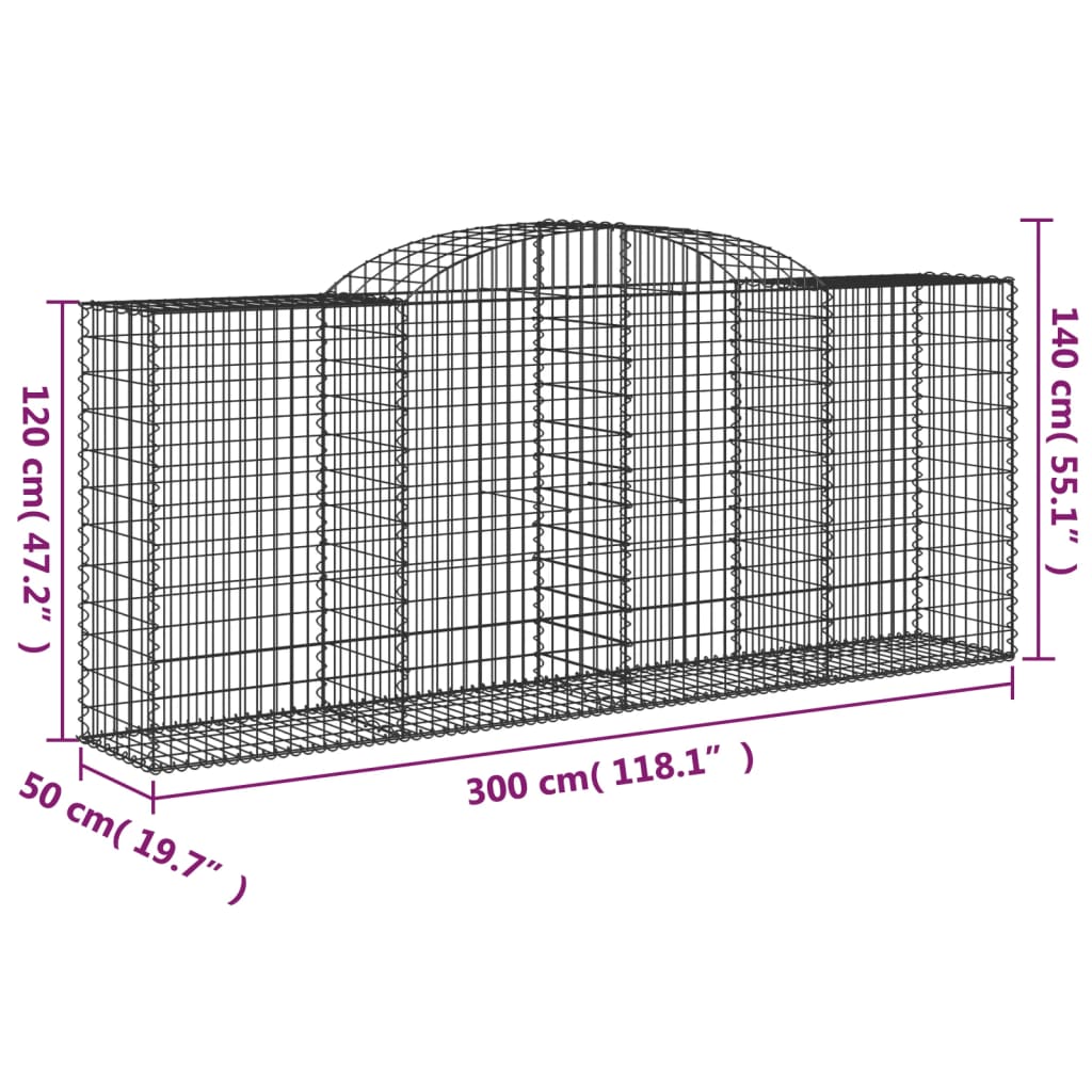 vidaXL Coșuri gabion arcuite 10 buc. 300x50x120/140 cm fier galvanizat