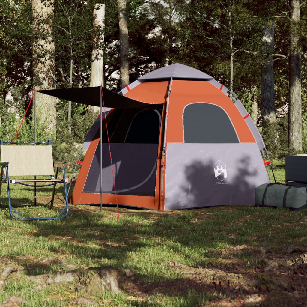 vidaXL Cort camping cabană 4 persoane gri/portocaliu setare rapidă