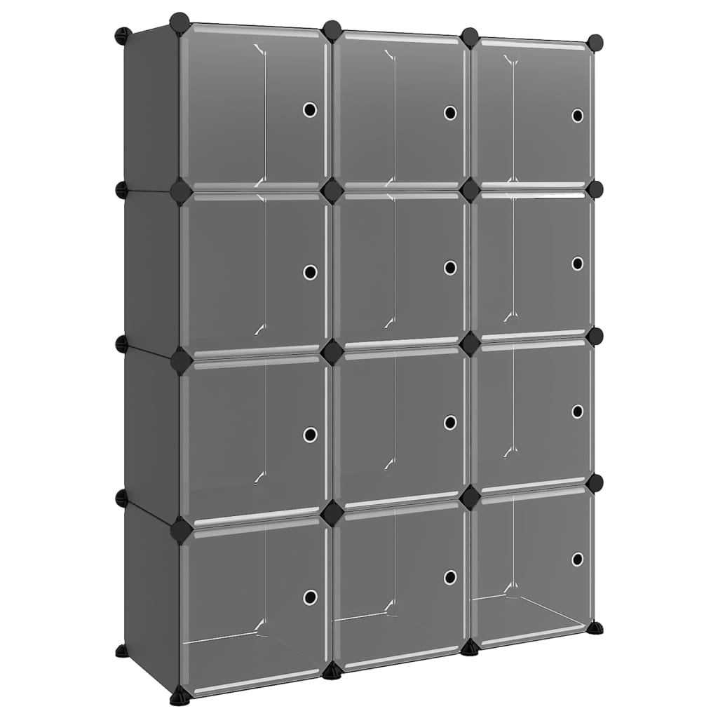 vidaXL Organizator cub de depozitare cu uși, 12 cuburi, negru, PP