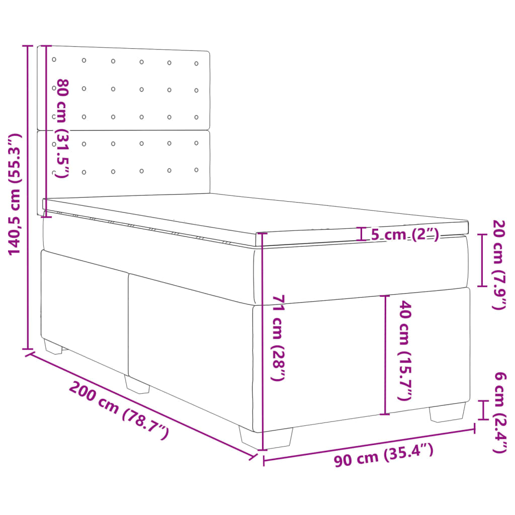 vidaXL Pat box spring cu saltea, roz, 100x200 cm, catifea