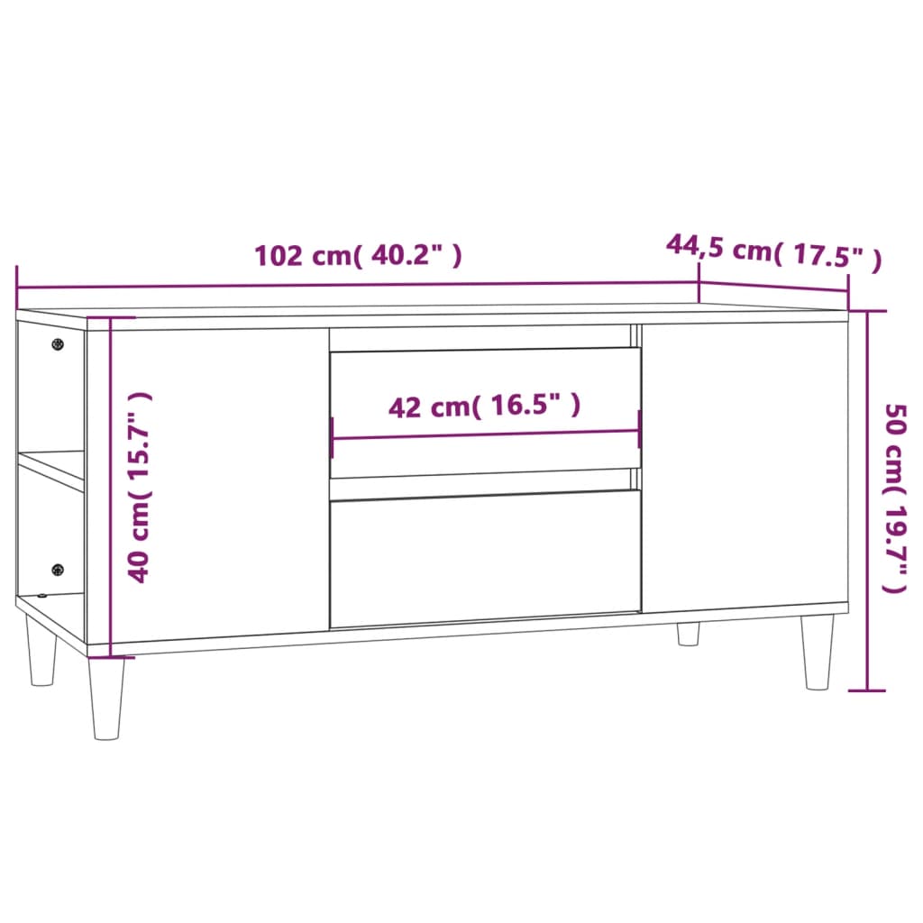 vidaXL Comodă TV, gri sonoma, 102x44,5x50 cm, lemn prelucrat