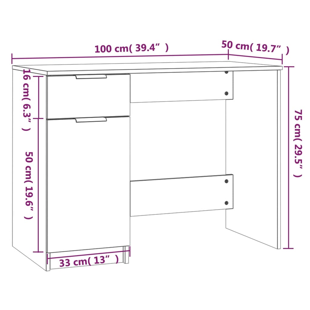 vidaXL Birou, gri sonoma, 100x50x75 cm, lemn compozit