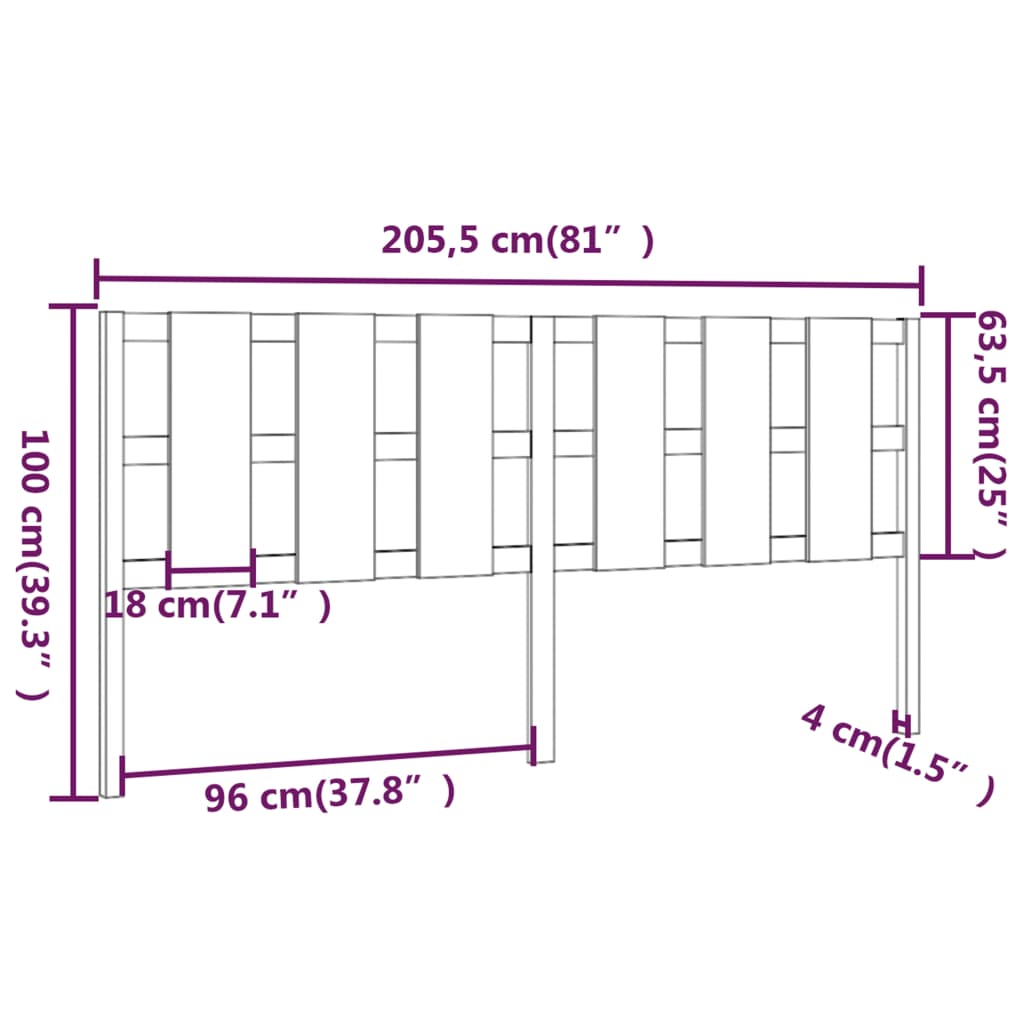 vidaXL Tăblie de pat, 205,5x4x100 cm, lemn masiv de pin