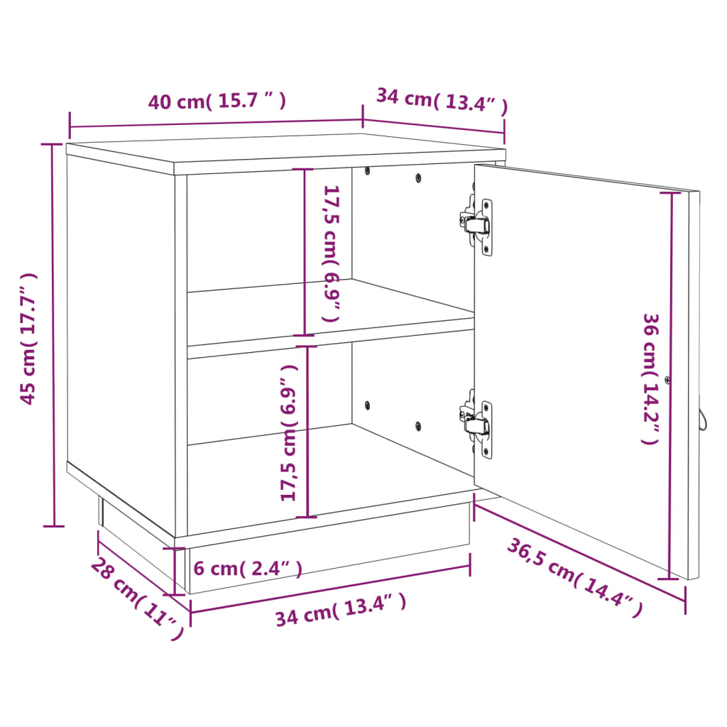 vidaXL Noptiere, 2 buc., maro miere, 40x34x45 cm, lemn masiv de pin