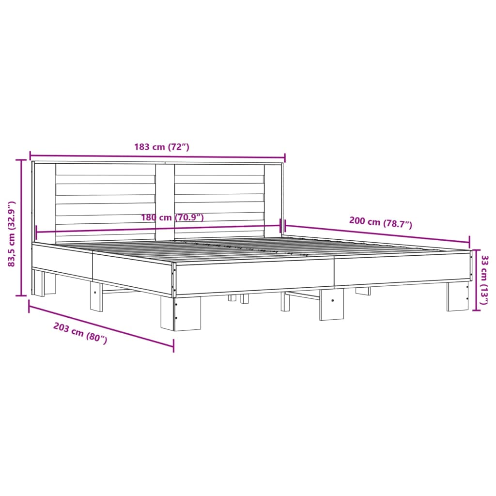 vidaXL Cadru de pat, stejar sonoma, 180x200cm, lemn prelucrat și metal