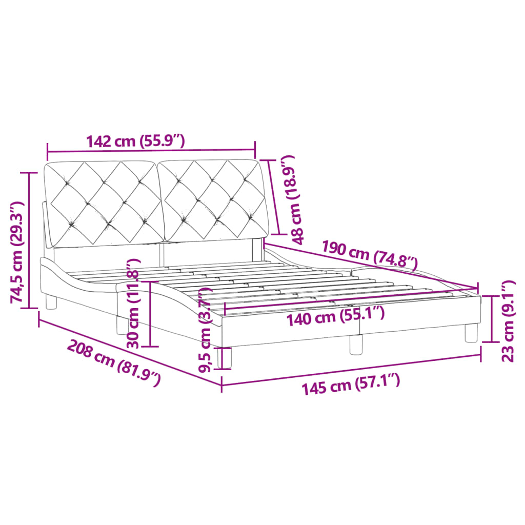 vidaXL Cadru de pat fără saltea, gri deschis, 140x190 cm, catifea