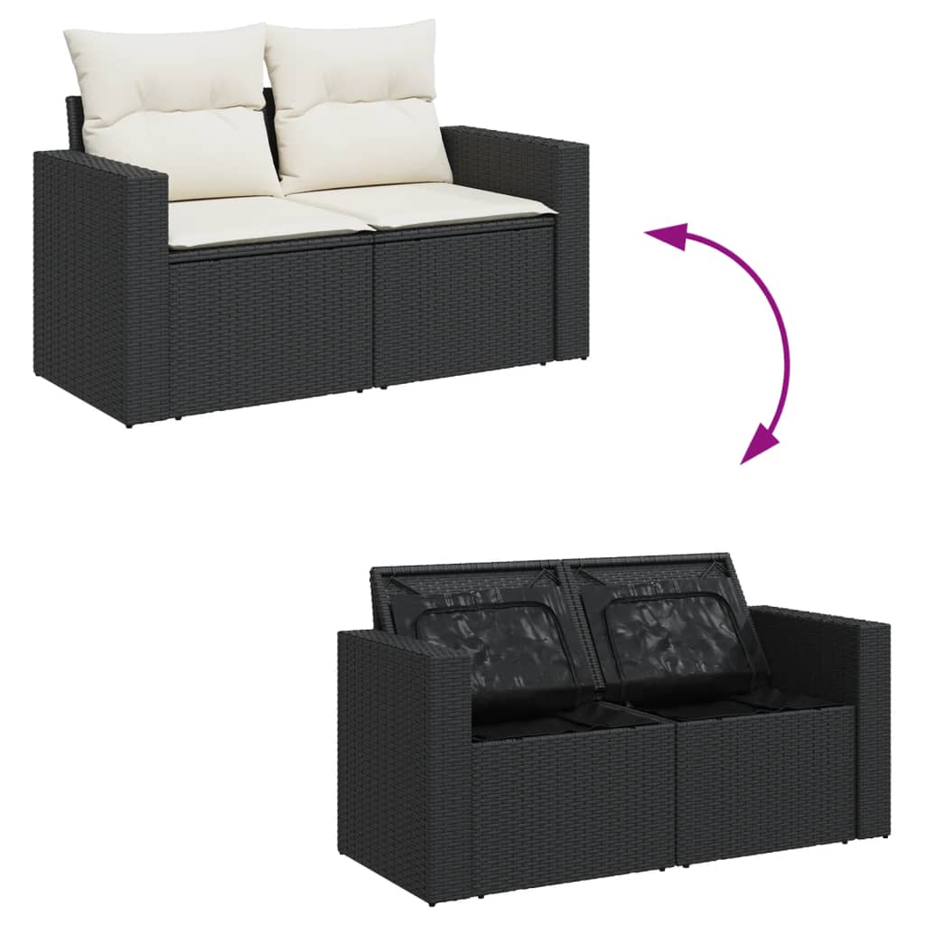 vidaXL Set mobilier de grădină cu perne, 6 piese, negru, poliratan