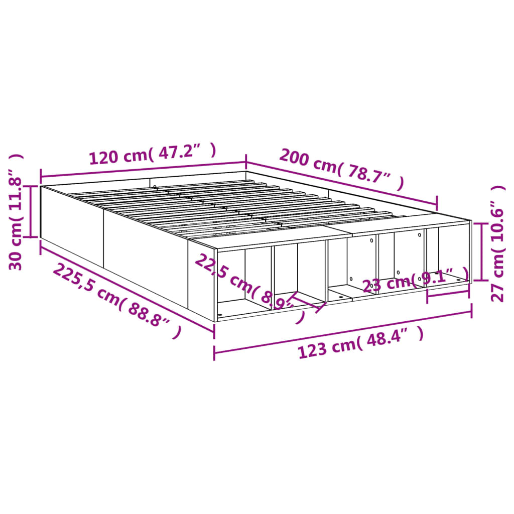 vidaXL Cadru de pat, stejar fumuriu, 120x200 cm, lemn prelucrat