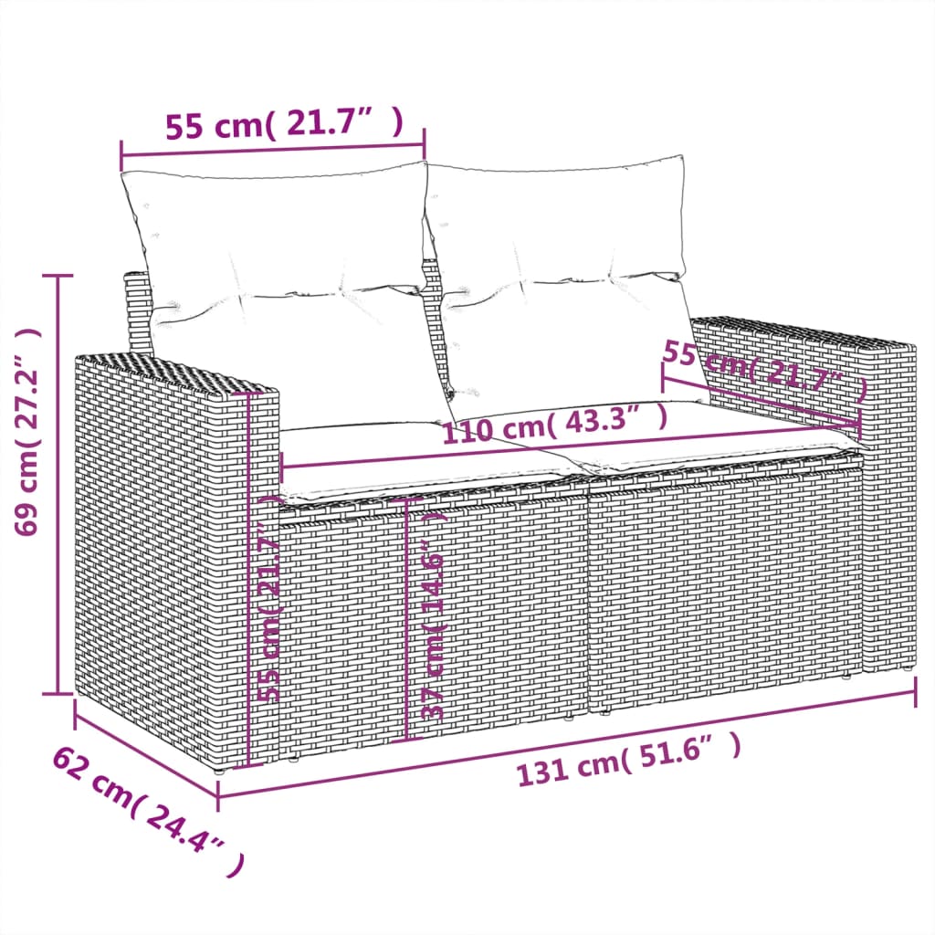 vidaXL Set mobilier de grădină cu perne, 6 piese, negru, poliratan