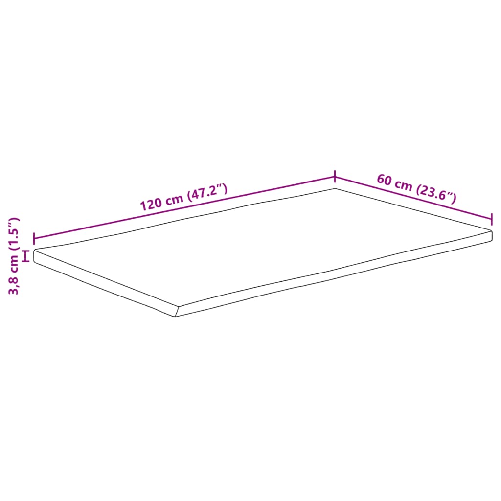 vidaXL Blat masă, 120x60x3,8cm, dreptunghiular lemn acacia margine vie