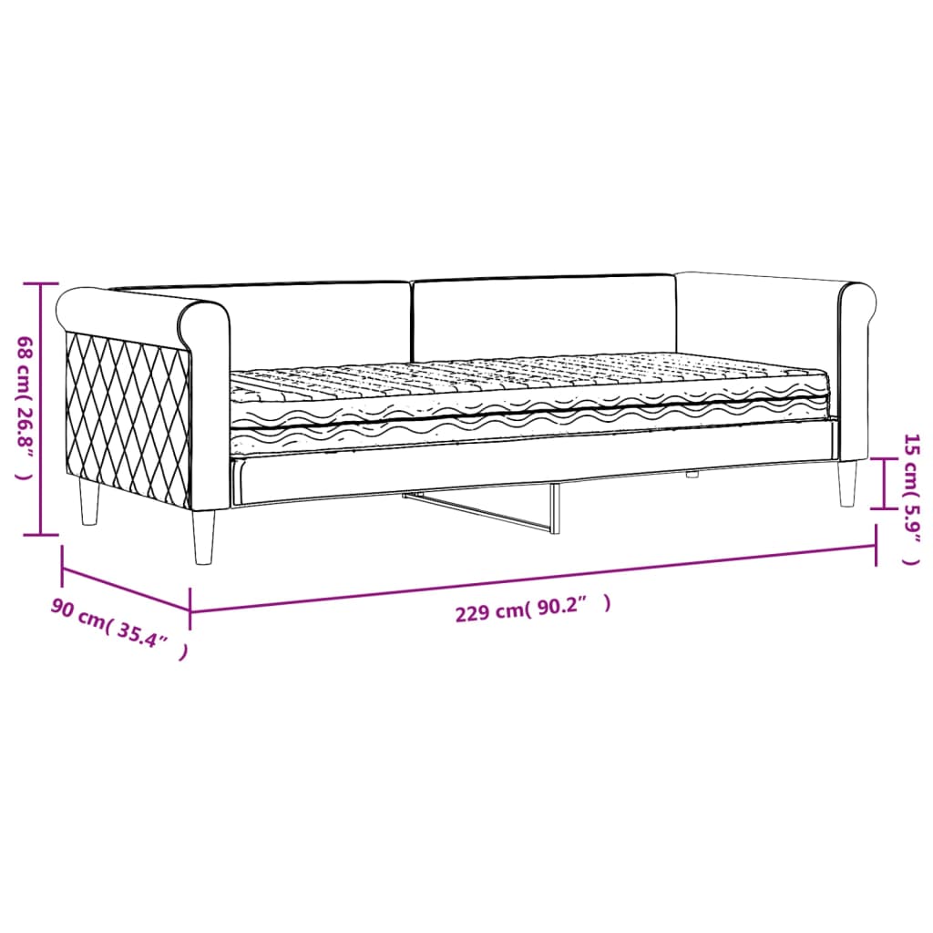 vidaXL Pat de zi cu saltea, gri deschis, 80x200 cm, catifea