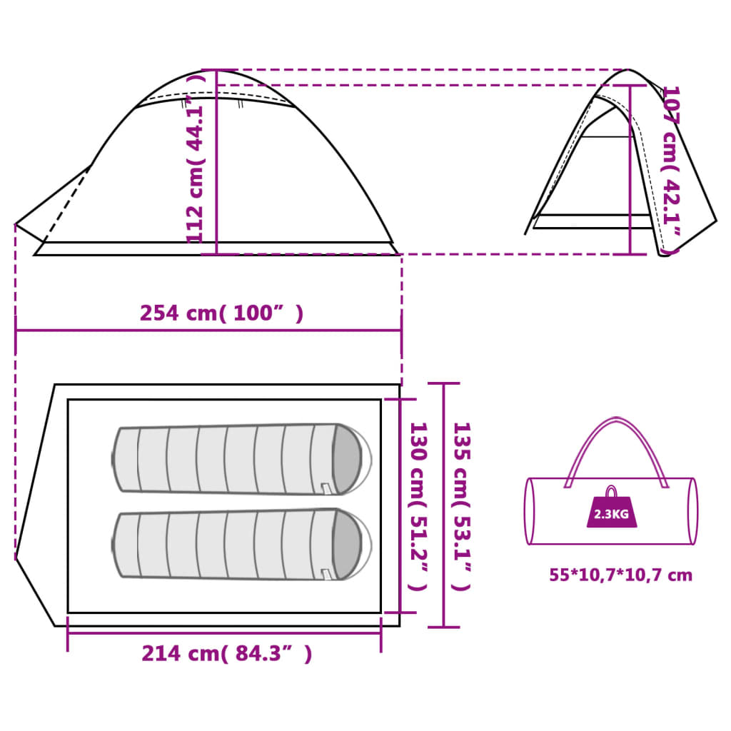 vidaXL Cort de camping cupolă pentru 2 persoane, albastru, impermeabil