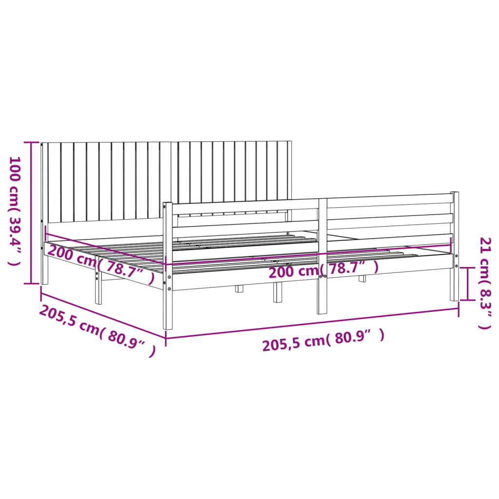 vidaXL Cadru pat cu tăblie 200x200 cm, negru, lemn masiv