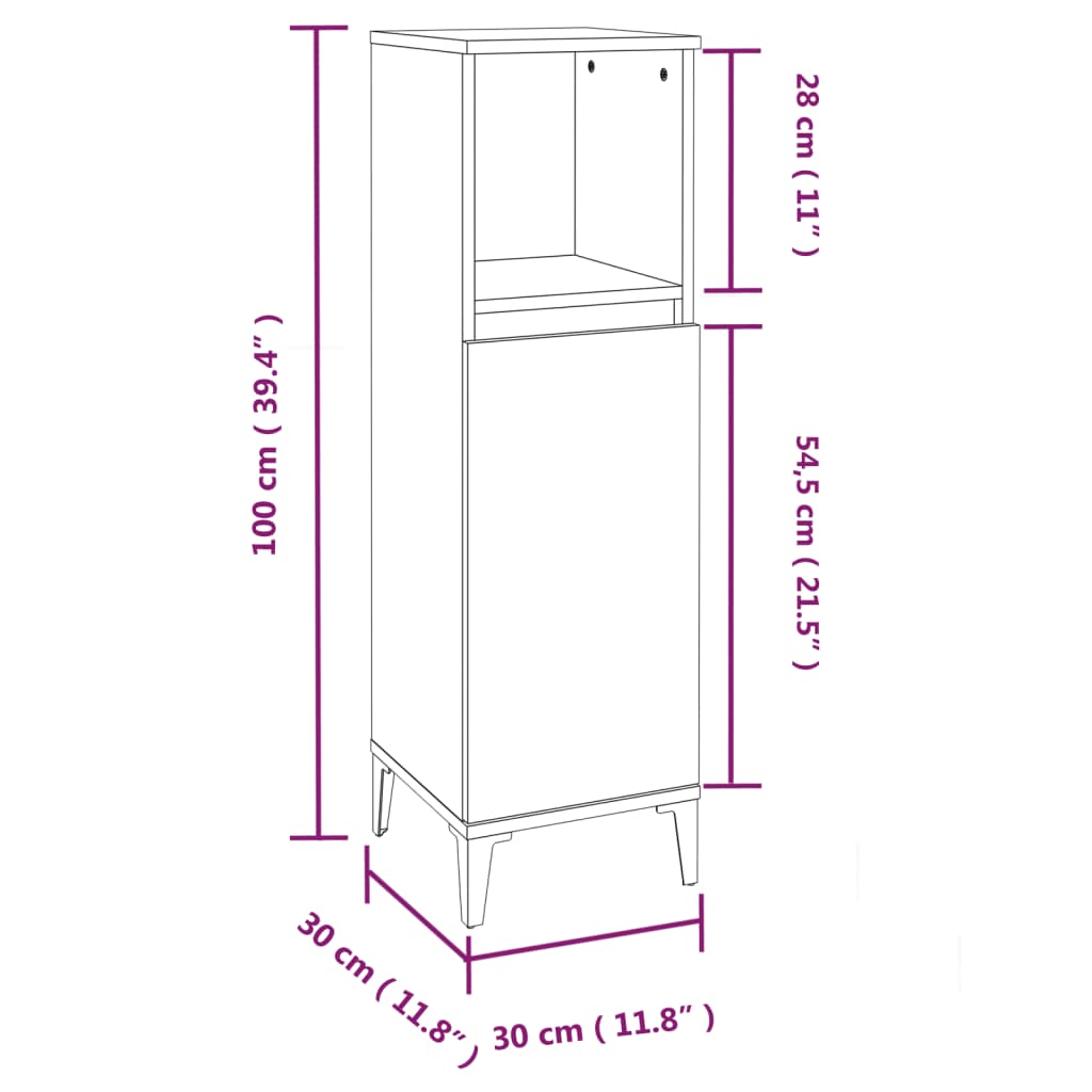 vidaXL Dulap de baie, alb, 30x30x100 cm, lemn prelucrat