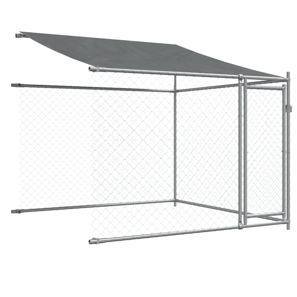 vidaXL Cușcă câini cu acoperiș și uși, gri, 4x2x2 m, oțel galvanizat