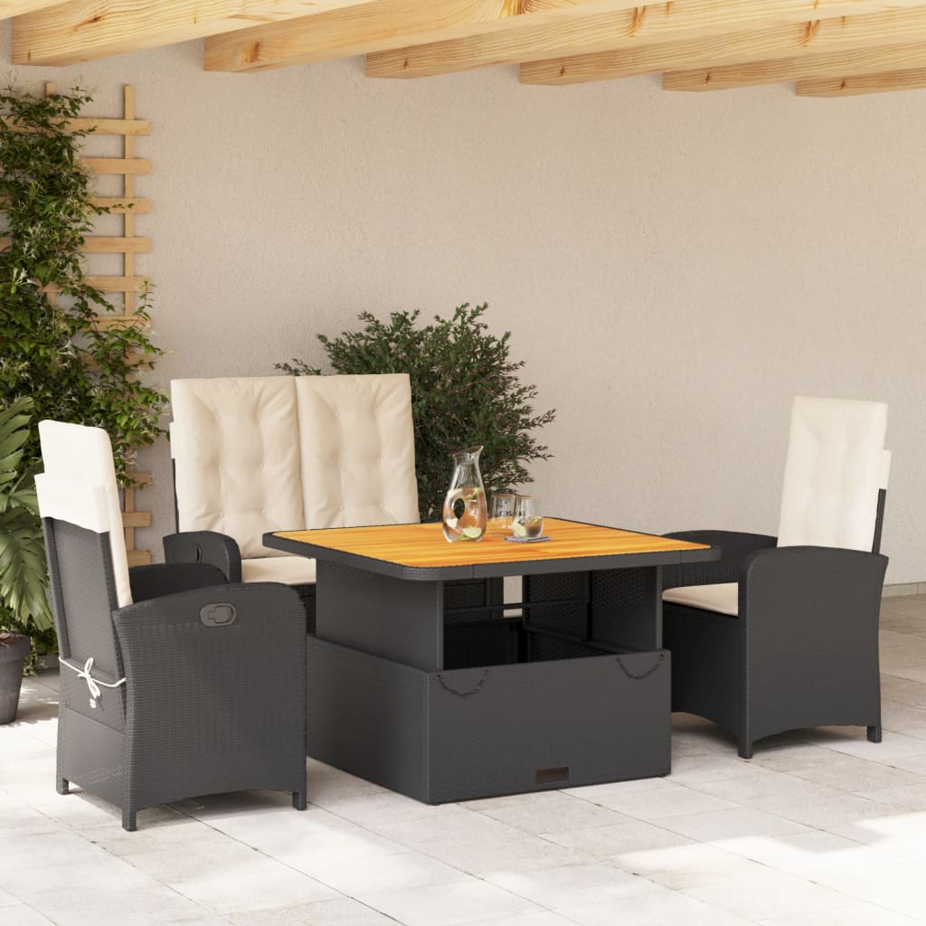 vidaXL Set mobilier de grădină cu perne, 4 piese, negru, poliratan