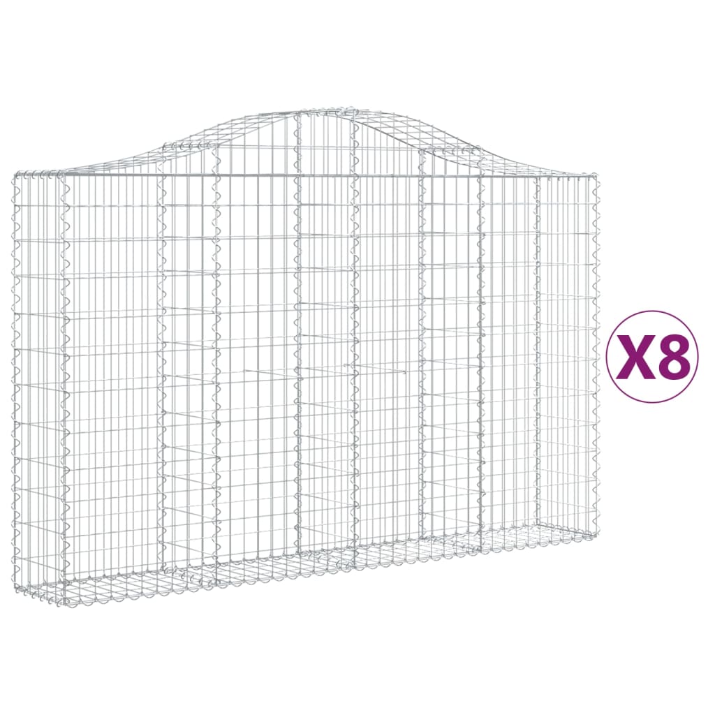 vidaXL Coșuri gabion arcuite 8 buc, 200x30x120/140 cm, fier galvanizat