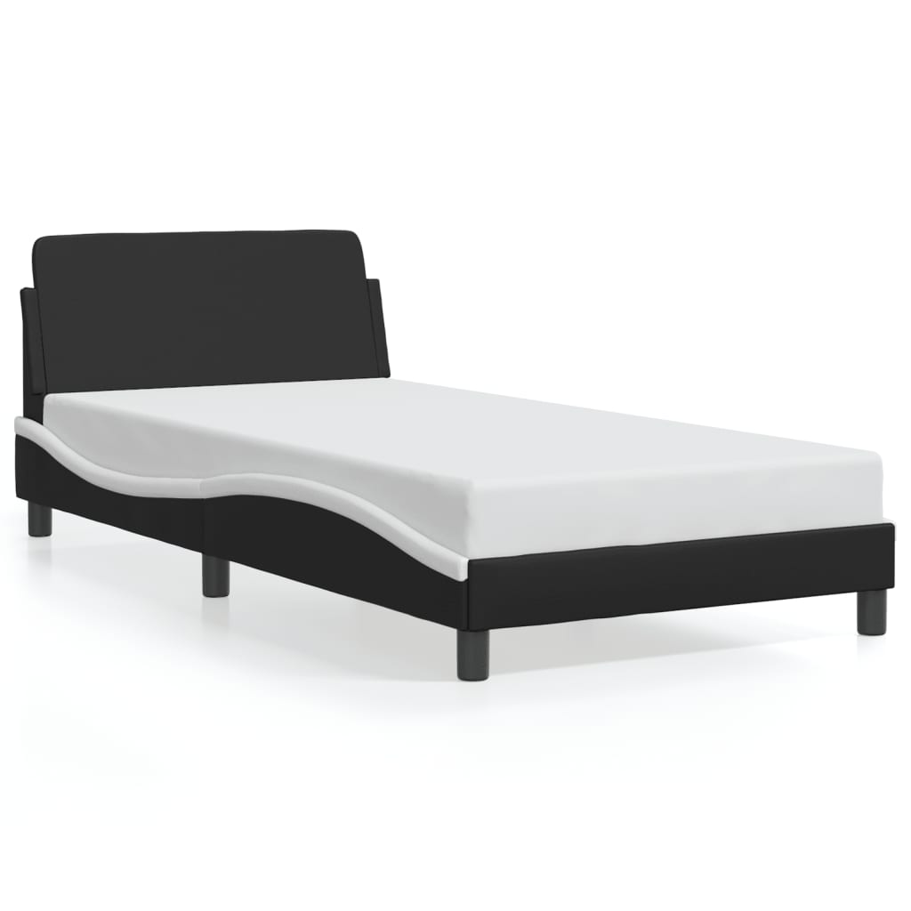 vidaXL Cadru de pat cu tăblie negru și alb 100x200cm piele artificială