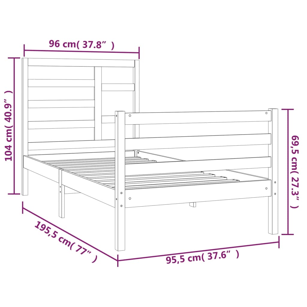 vidaXL Cadru de pat single, negru, 90x190 cm, lemn masiv