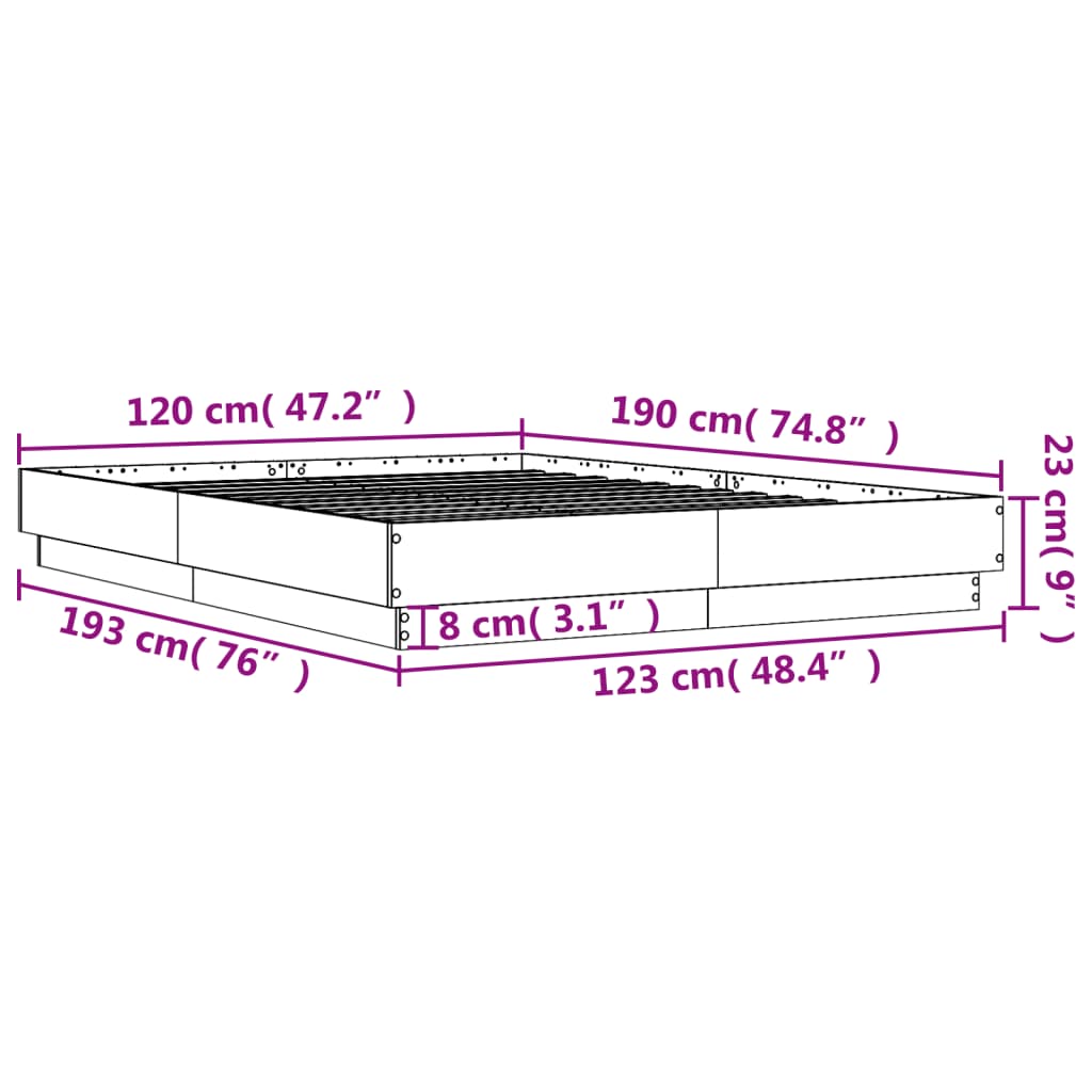 vidaXL Cadru de pat, gri beton, 120x190 cm, lemn prelucrat