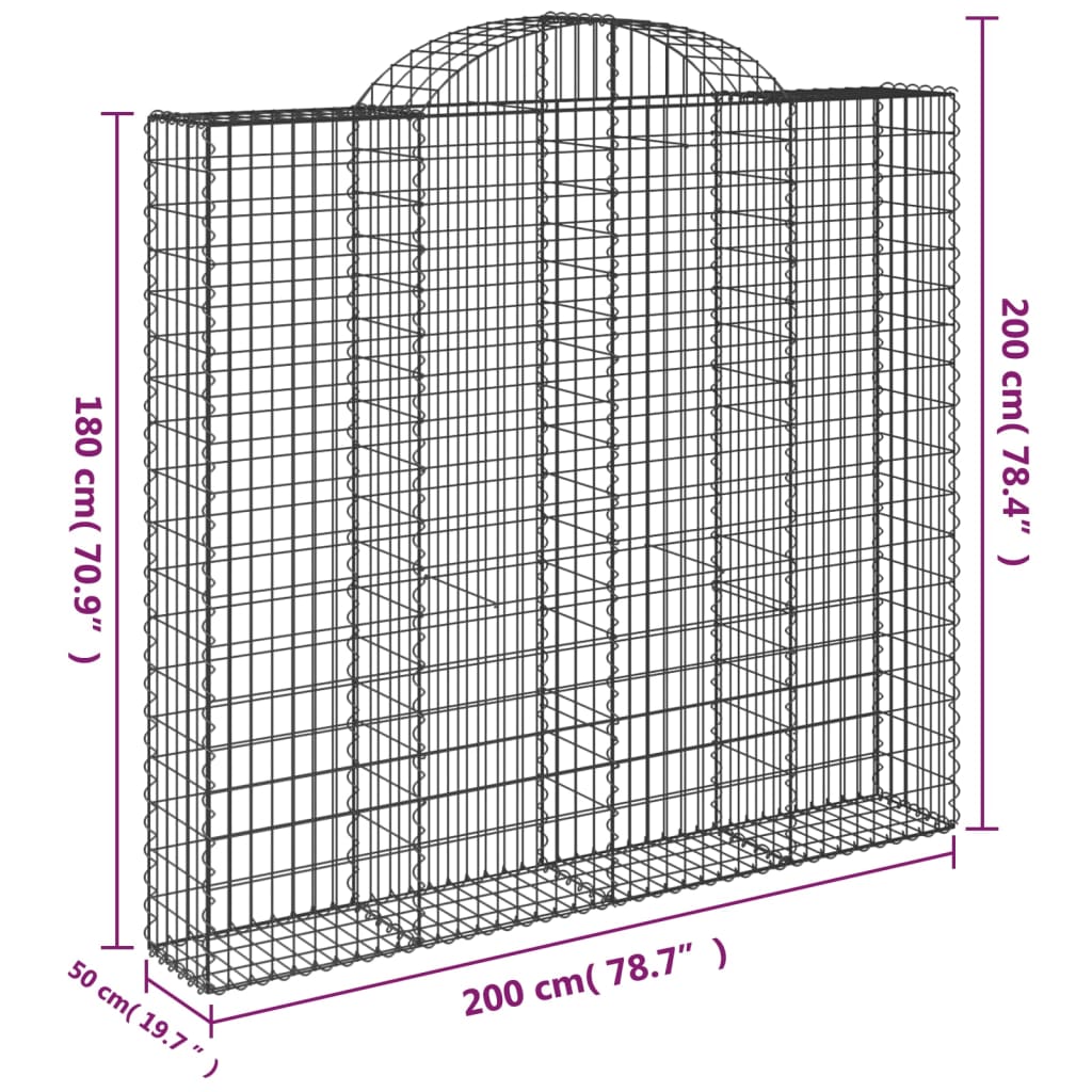 vidaXL Coșuri gabion arcuite 10 buc, 200x50x180/200cm, fier galvanizat