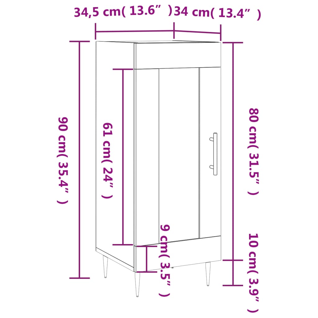 vidaXL Servantă, gri sonoma, 34,5x34x90 cm, lemn compozit