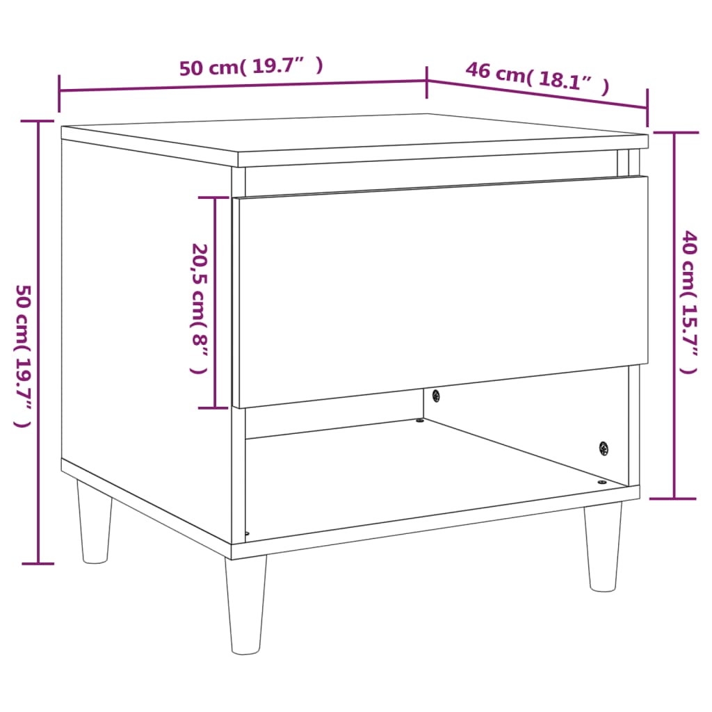 vidaXL Noptiere, 2 buc., alb, 50x46x50 cm, lemn prelucrat