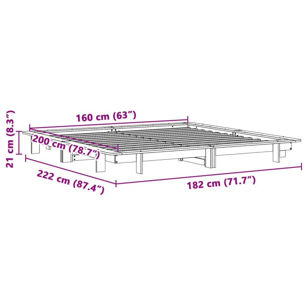 vidaXL Cadru pat fără saltea, maro ceruit, 160x200 cm, lemn masiv pin