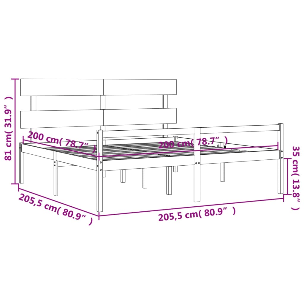 vidaXL Cadru de pat senior cu tăblie, 200x200 cm, lemn masiv