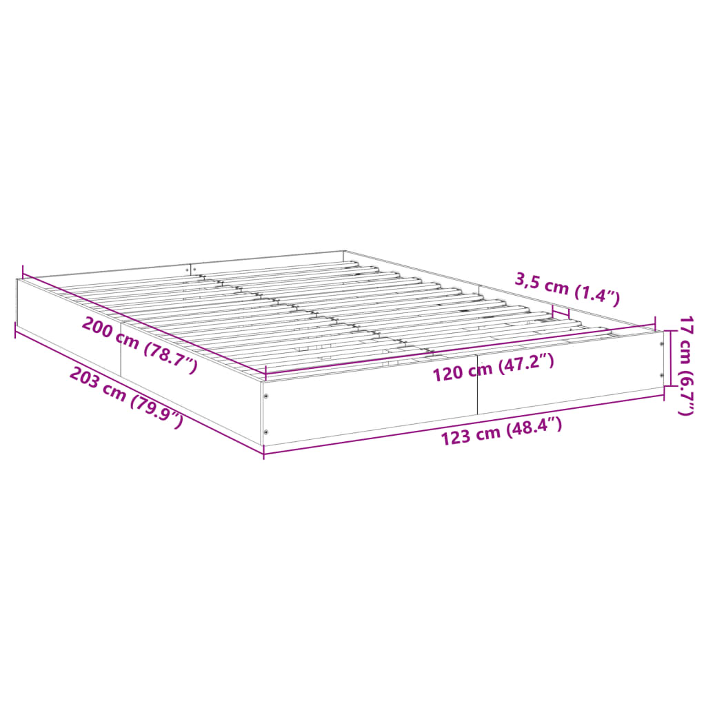 vidaXL Cadru de pat, gri sonoma, 120x200 cm, lemn prelucrat