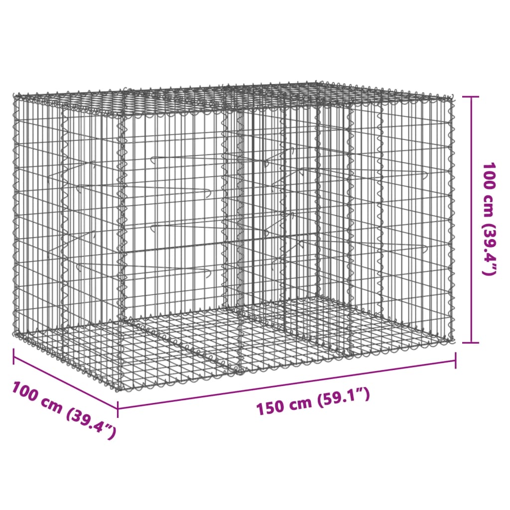 vidaXL Coș gabion cu capac, 150x100x100 cm, fier galvanizat