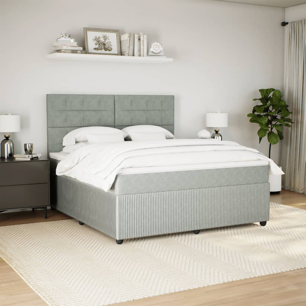 vidaXL Pat box spring cu saltea, gri deschis, 180x200 cm, catifea