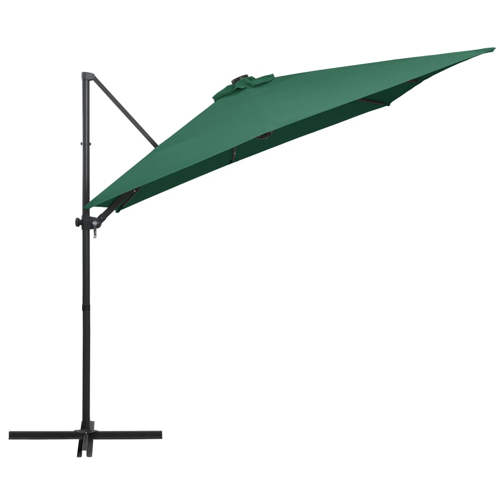 vidaXL Umbrelă suspendată cu LED și stâlp din oțel, verde, 250x250 cm