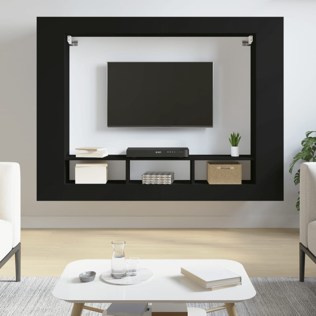 vidaXL Comodă TV, negru, 152x22x113 cm, lemn prelucrat