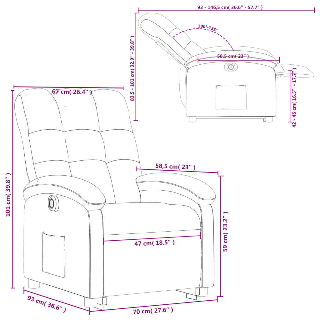 vidaXL Fotoliu electric rabatabil cu ridicare, roșu vin, textil