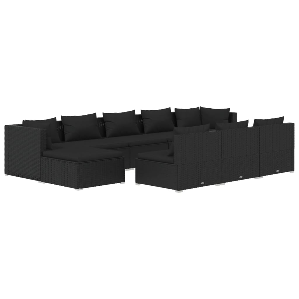 vidaXL Set mobilier de grădină cu perne, 10 piese, negru, poliratan