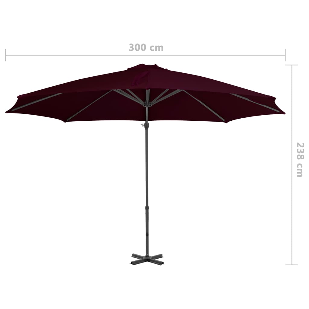 vidaXL Umbrelă suspendată cu stâlp din aluminiu, roșu, 300 cm