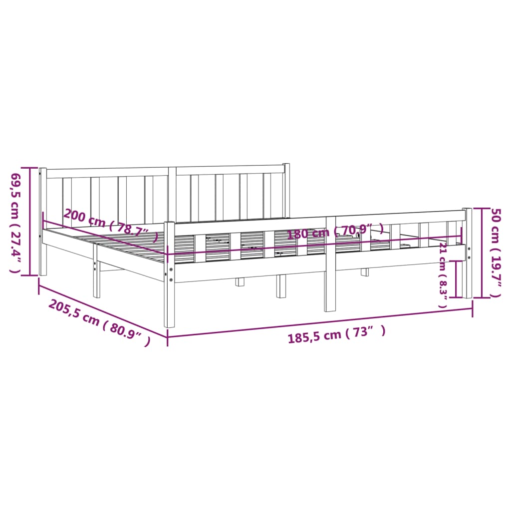 vidaXL Cadru de pat Super King, alb, 180x200 cm, lemn masiv