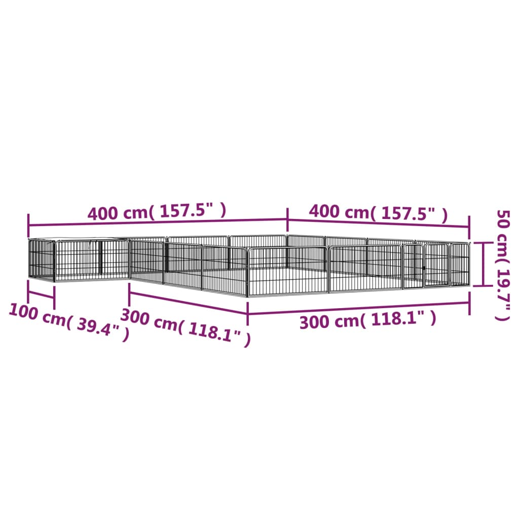 vidaXL Țarc câini 16 panouri negru 100x50 cm oțel vopsit electrostatic