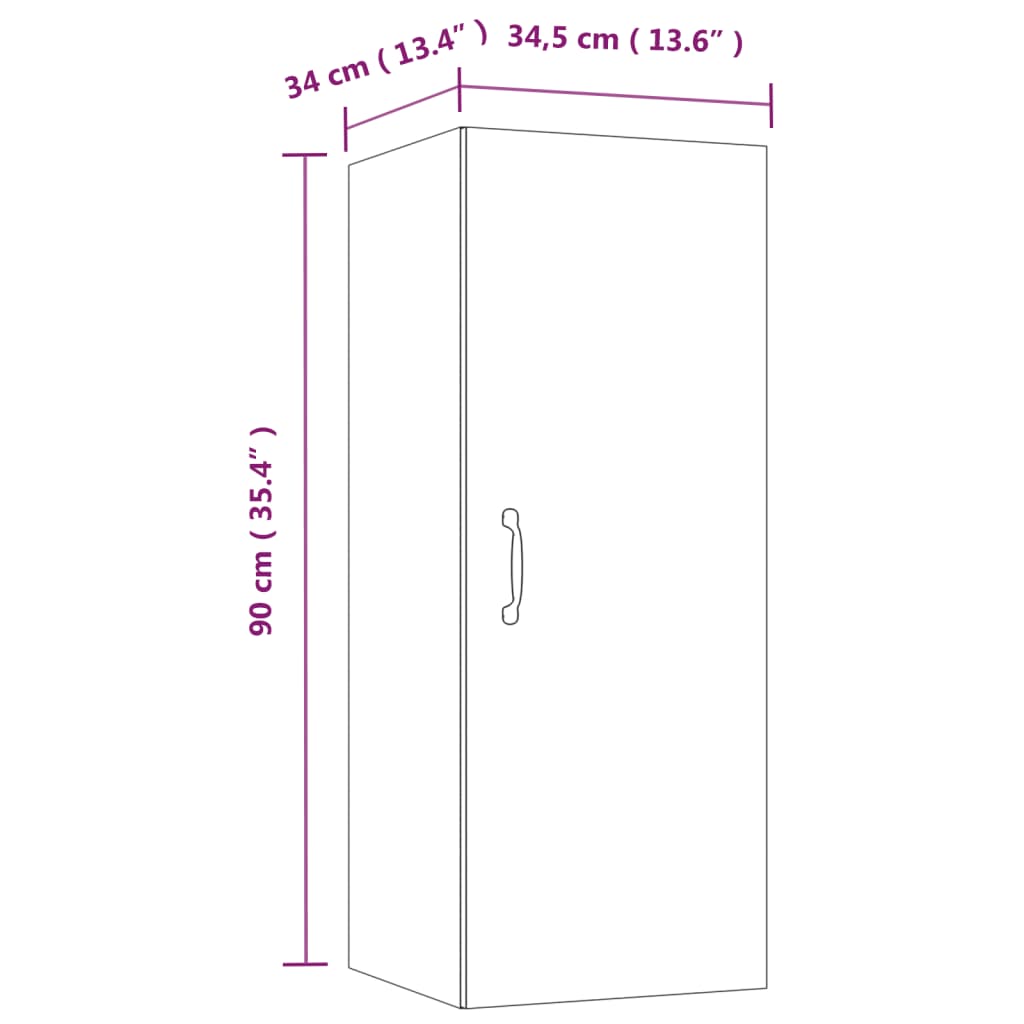 vidaXL Dulap de perete, alb extralucios, 34,5x34x90 cm, lemn compozit