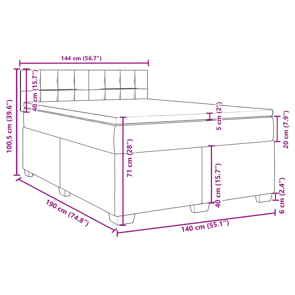 vidaXL Pat box spring cu saltea, gri deschis, 140x190 cm, textil