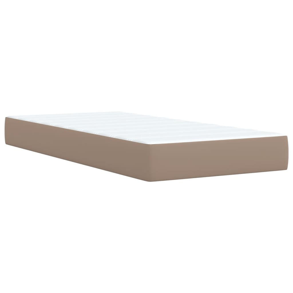 vidaXL Pat box spring cu saltea, cappuccino, 100x200cm piele ecologică