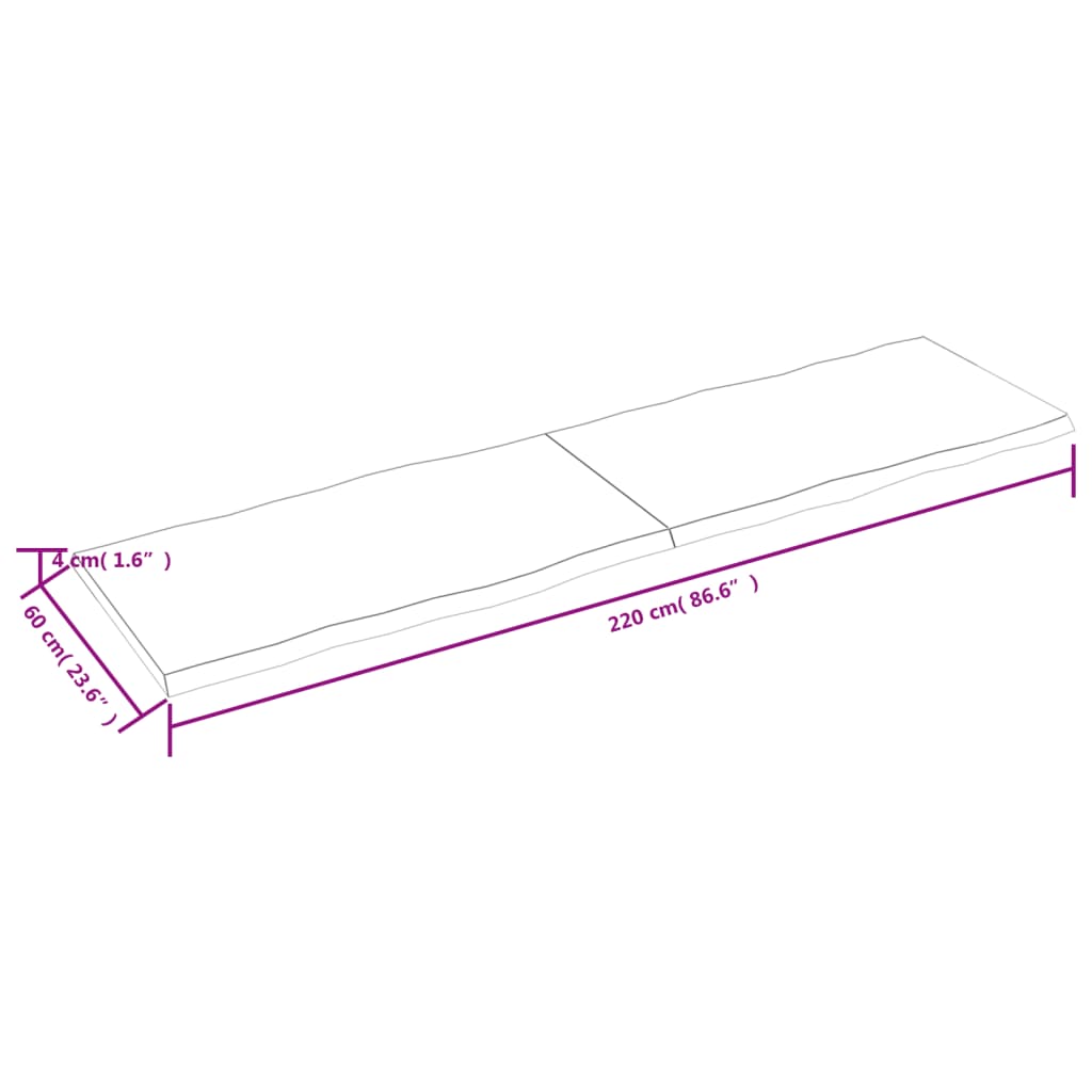 vidaXL Blat masă 220x60x(2-4) cm lemn stejar netratat contur organic