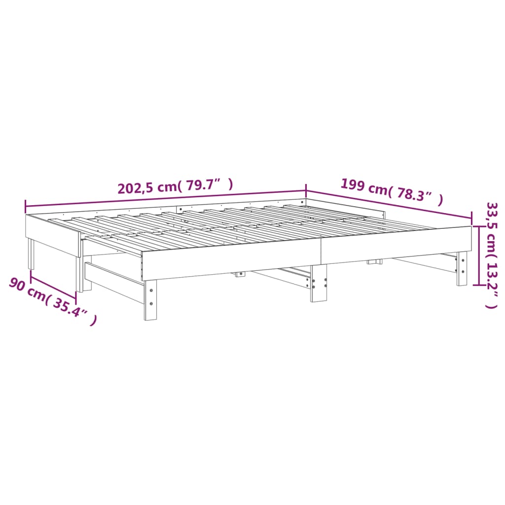 vidaXL Pat de zi extensibil, maro miere 2x(100x200) cm lemn masiv pin